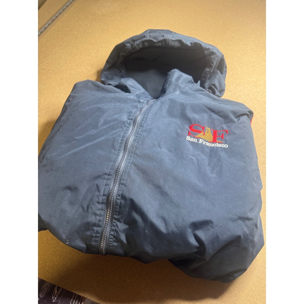 Dimco Apparel San Francisco Hooded Jacket Mens XL Navy Red Fleece Lined‎ Zip Up